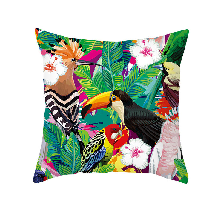 Tropical Floral Linen-Blend Square Throw Pillow Cover with Hidden Zipper