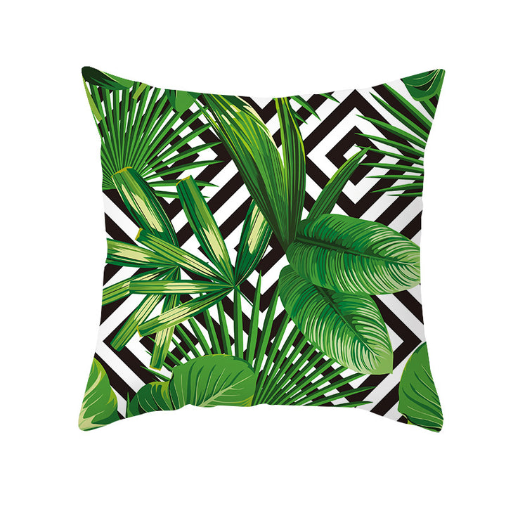 Tropical Floral Linen-Blend Square Throw Pillow Cover with Hidden Zipper