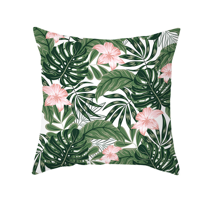 Tropical Floral Linen-Blend Square Throw Pillow Cover with Hidden Zipper