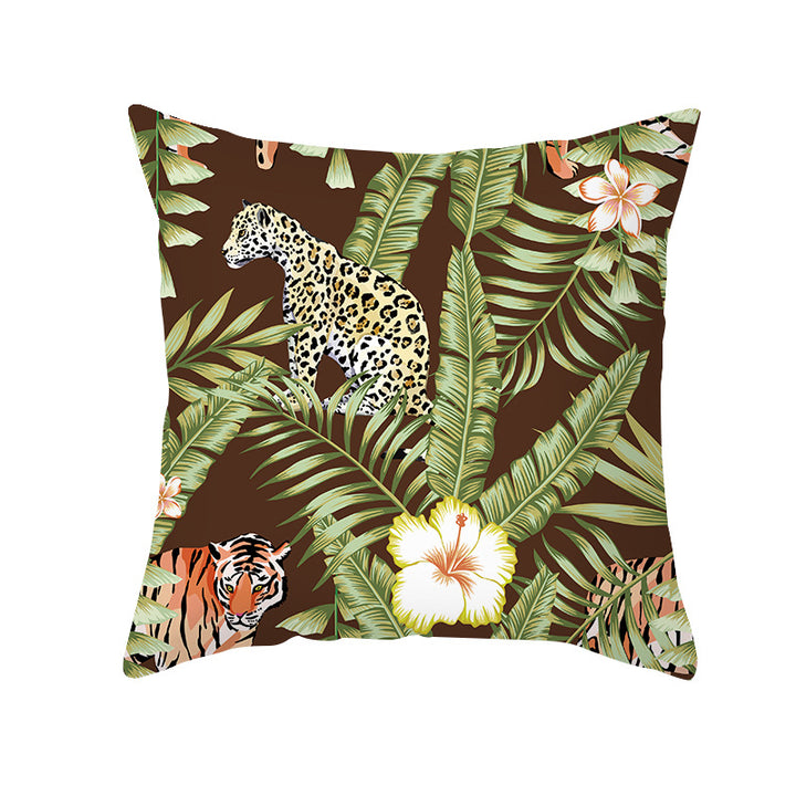 Tropical Floral Linen-Blend Square Throw Pillow Cover with Hidden Zipper
