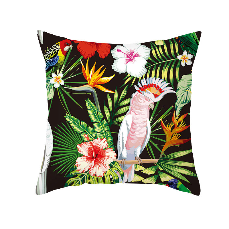Tropical Floral Linen-Blend Square Throw Pillow Cover with Hidden Zipper