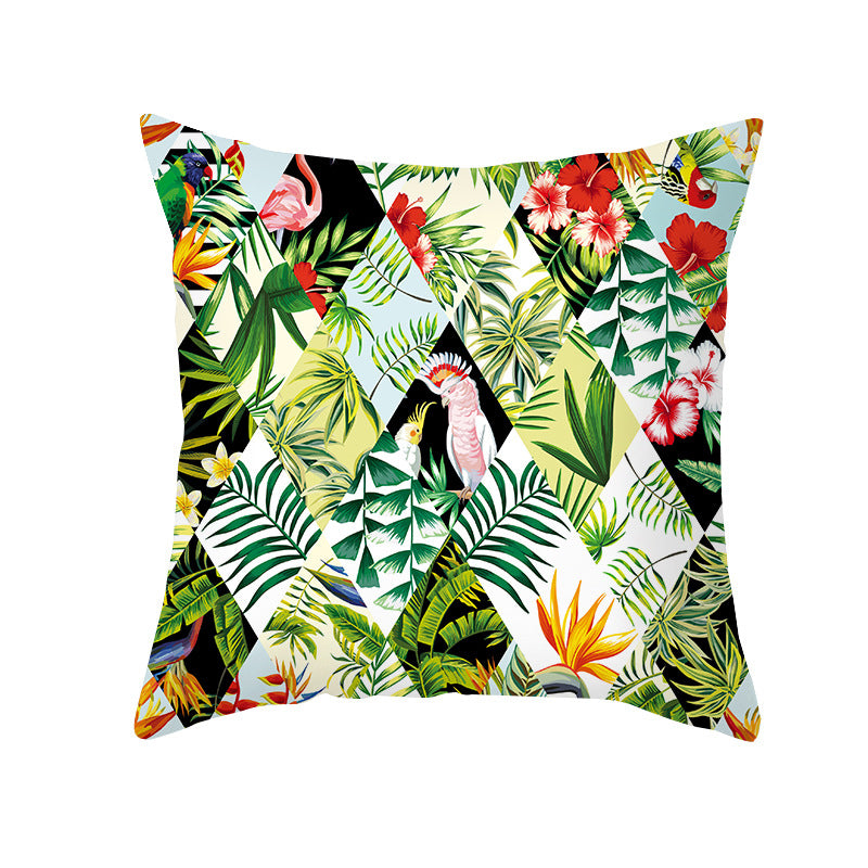 Tropical Floral Linen-Blend Square Throw Pillow Cover with Hidden Zipper