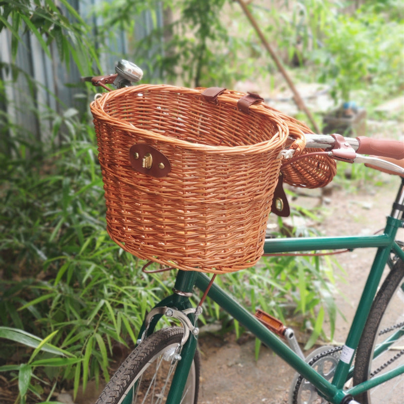 woven rattan bicycle front basket with quick-release mounting system Stornfield