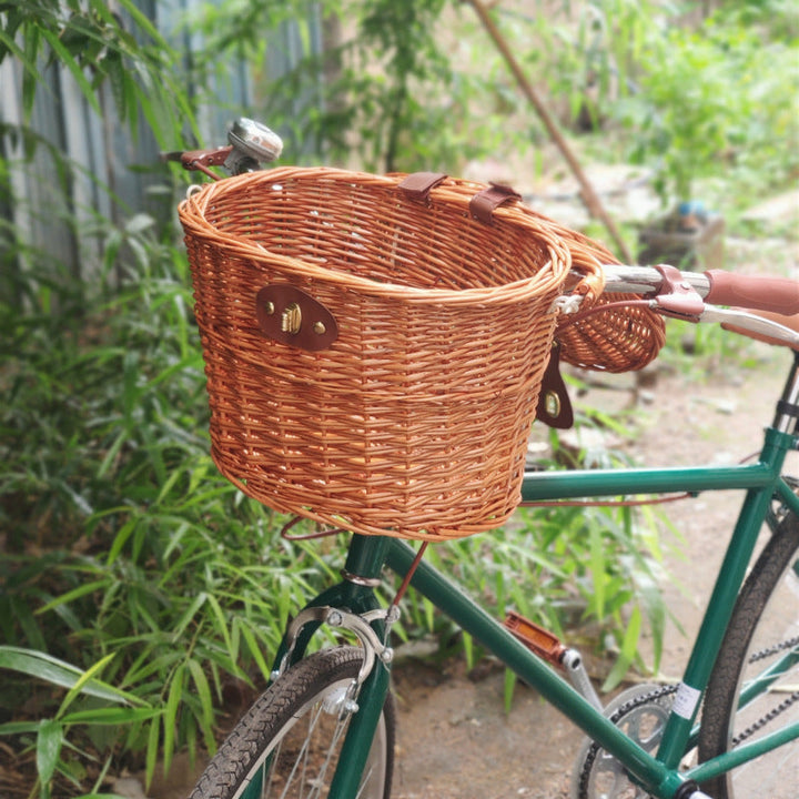 woven rattan bicycle front basket with quick-release mounting system Stornfield