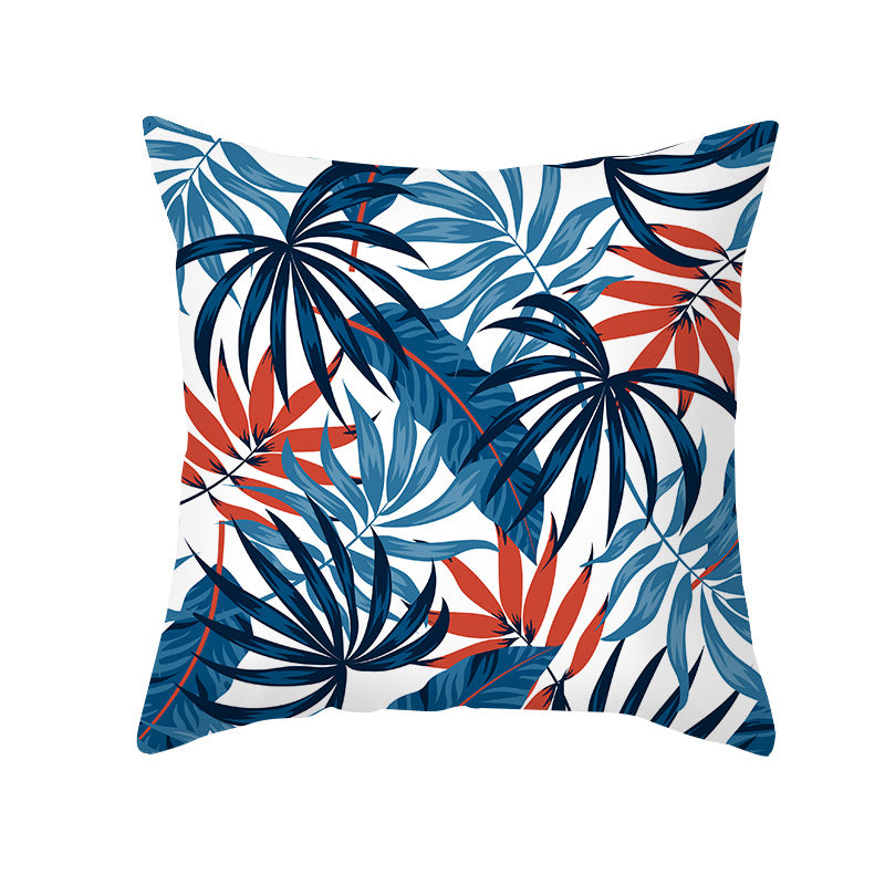 Tropical Floral Linen-Blend Square Throw Pillow Cover with Hidden Zipper