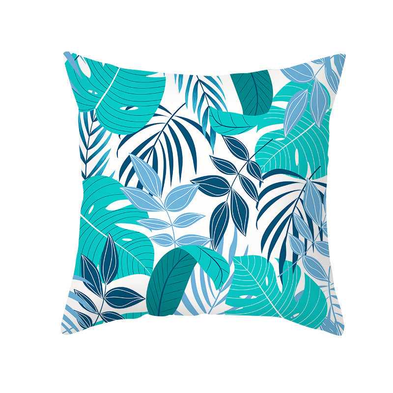 Tropical Floral Linen-Blend Square Throw Pillow Cover with Hidden Zipper
