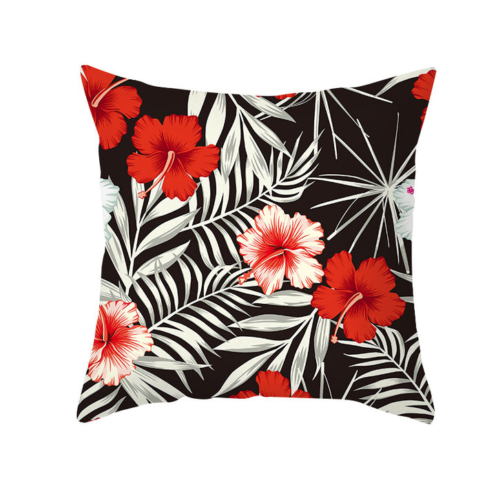 Tropical Floral Linen-Blend Square Throw Pillow Cover with Hidden Zipper