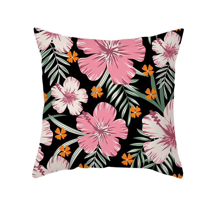 Tropical Floral Linen-Blend Square Throw Pillow Cover with Hidden Zipper