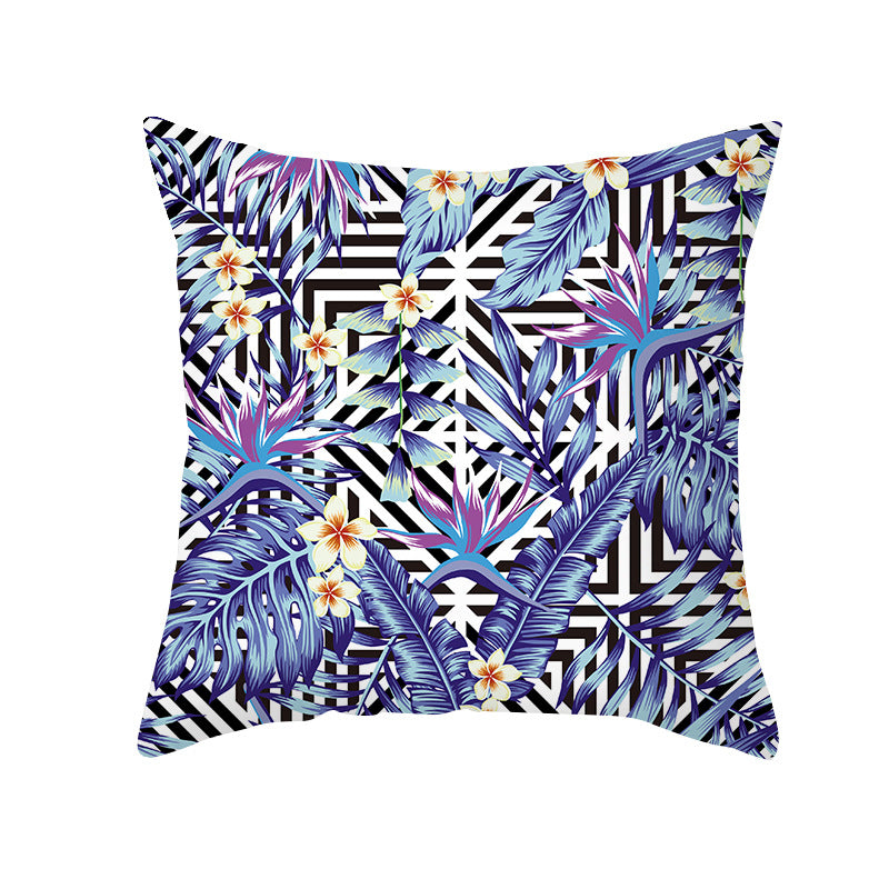 Tropical Floral Linen-Blend Square Throw Pillow Cover with Hidden Zipper