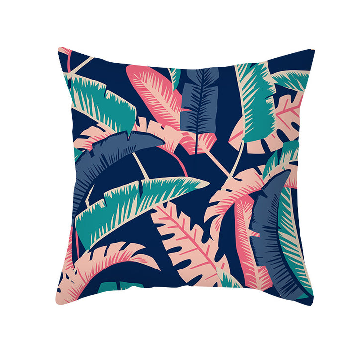 Tropical Floral Linen-Blend Square Throw Pillow Cover with Hidden Zipper