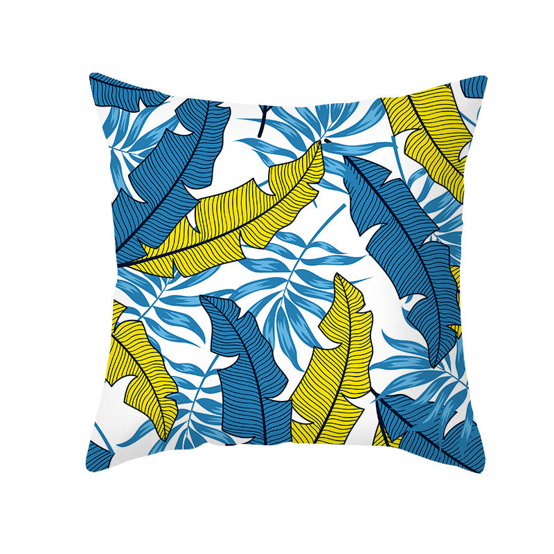 Tropical Floral Linen-Blend Square Throw Pillow Cover with Hidden Zipper