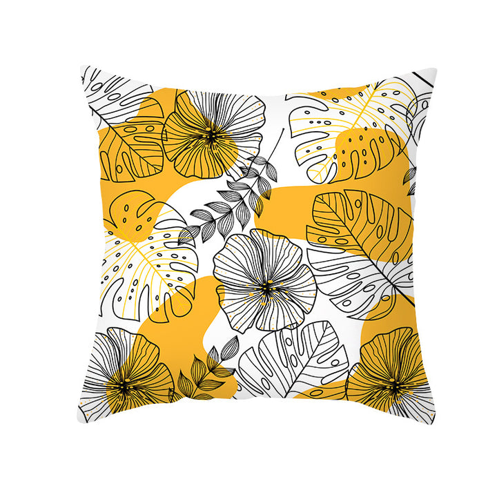 Tropical Floral Linen-Blend Square Throw Pillow Cover with Hidden Zipper