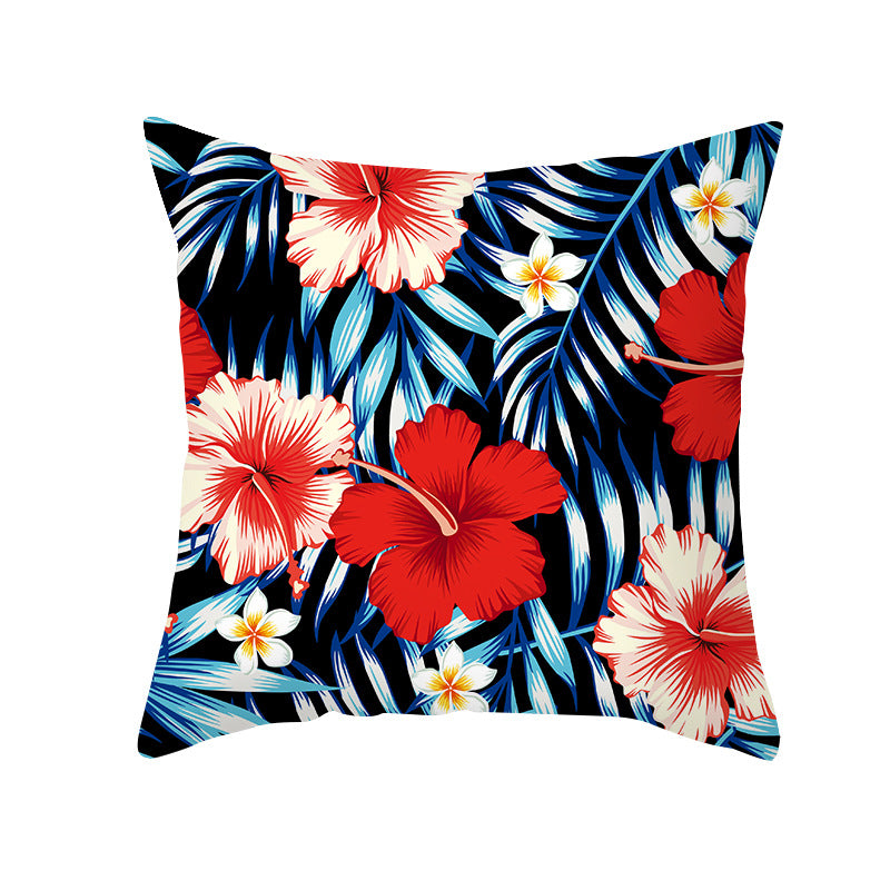 Tropical Floral Linen-Blend Square Throw Pillow Cover with Hidden Zipper