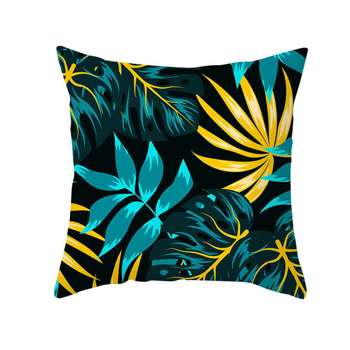 Tropical Floral Linen-Blend Square Throw Pillow Cover with Hidden Zipper