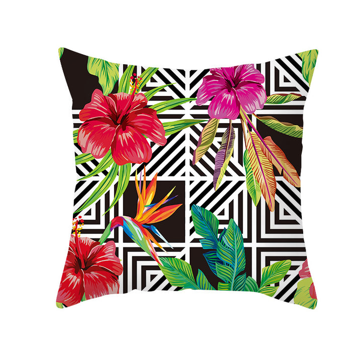 Tropical Floral Linen-Blend Square Throw Pillow Cover with Hidden Zipper