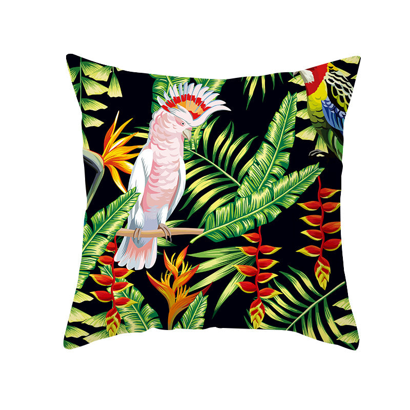 Tropical Floral Linen-Blend Square Throw Pillow Cover with Hidden Zipper