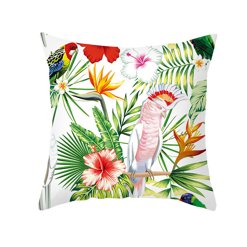 Tropical Floral Linen-Blend Square Throw Pillow Cover with Hidden Zipper