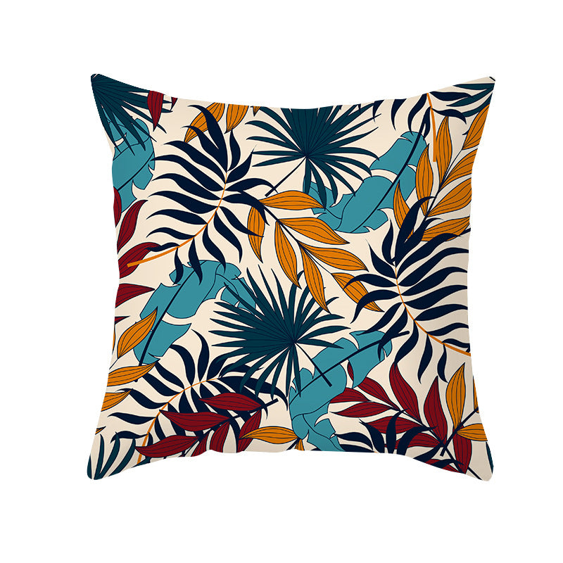 Tropical Floral Linen-Blend Square Throw Pillow Cover with Hidden Zipper
