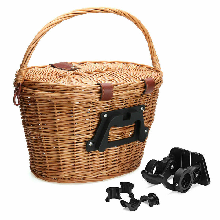 woven rattan bicycle front basket with quick-release mounting system Stornfield