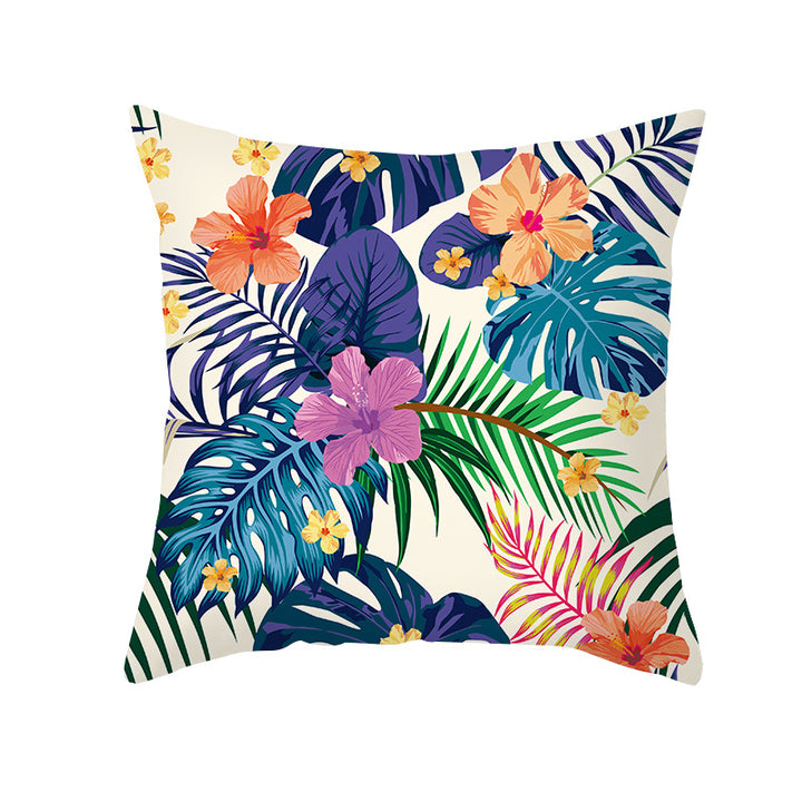 Tropical Floral Linen-Blend Square Throw Pillow Cover with Hidden Zipper