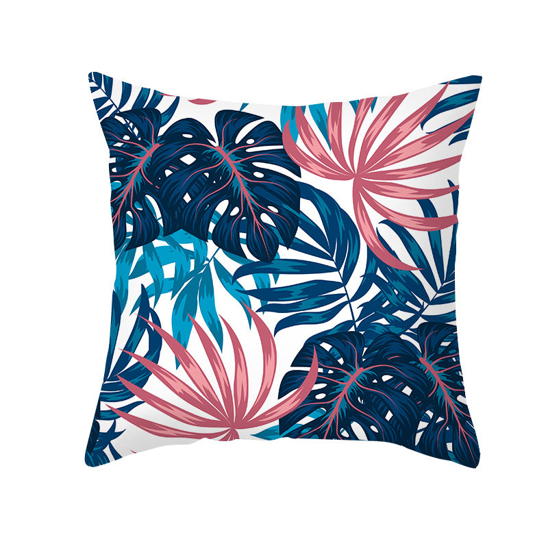 Tropical Floral Linen-Blend Square Throw Pillow Cover with Hidden Zipper