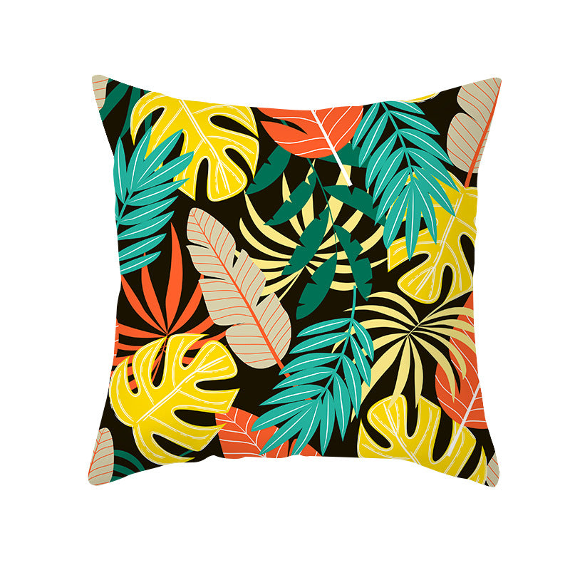 Tropical Floral Linen-Blend Square Throw Pillow Cover with Hidden Zipper
