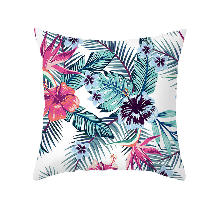 Tropical Floral Linen-Blend Square Throw Pillow Cover with Hidden Zipper
