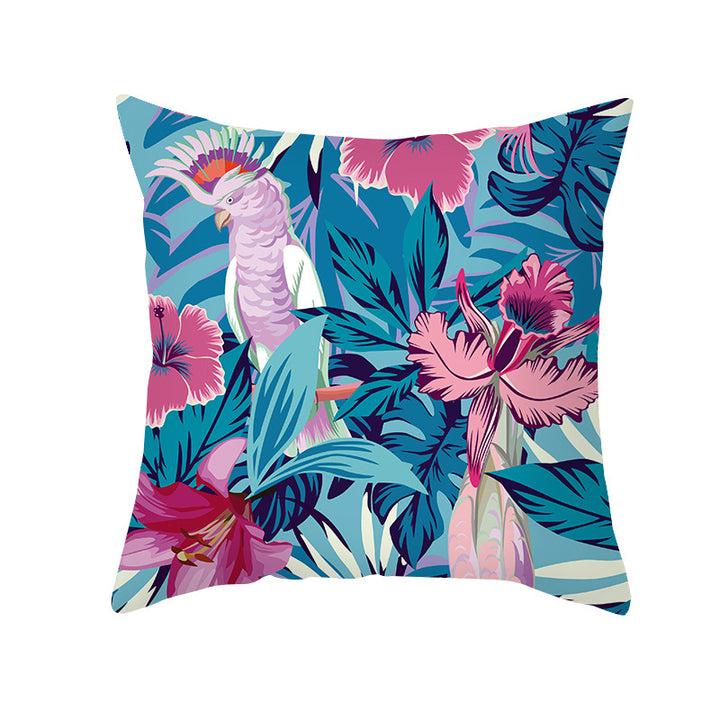 Tropical Floral Linen-Blend Square Throw Pillow Cover with Hidden Zipper
