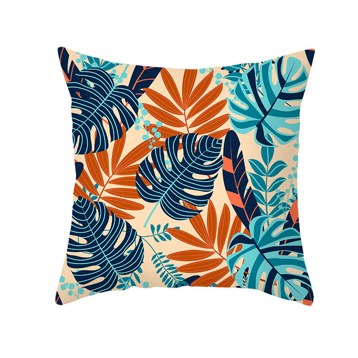 Tropical Floral Linen-Blend Square Throw Pillow Cover with Hidden Zipper
