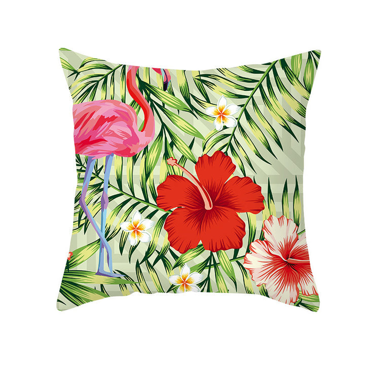 Tropical Floral Linen-Blend Square Throw Pillow Cover with Hidden Zipper