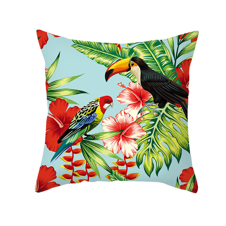 Tropical Floral Linen-Blend Square Throw Pillow Cover with Hidden Zipper