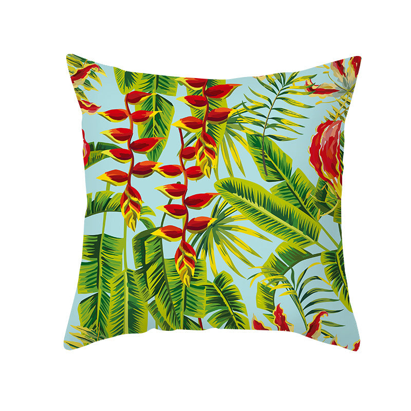 Tropical Floral Linen-Blend Square Throw Pillow Cover with Hidden Zipper