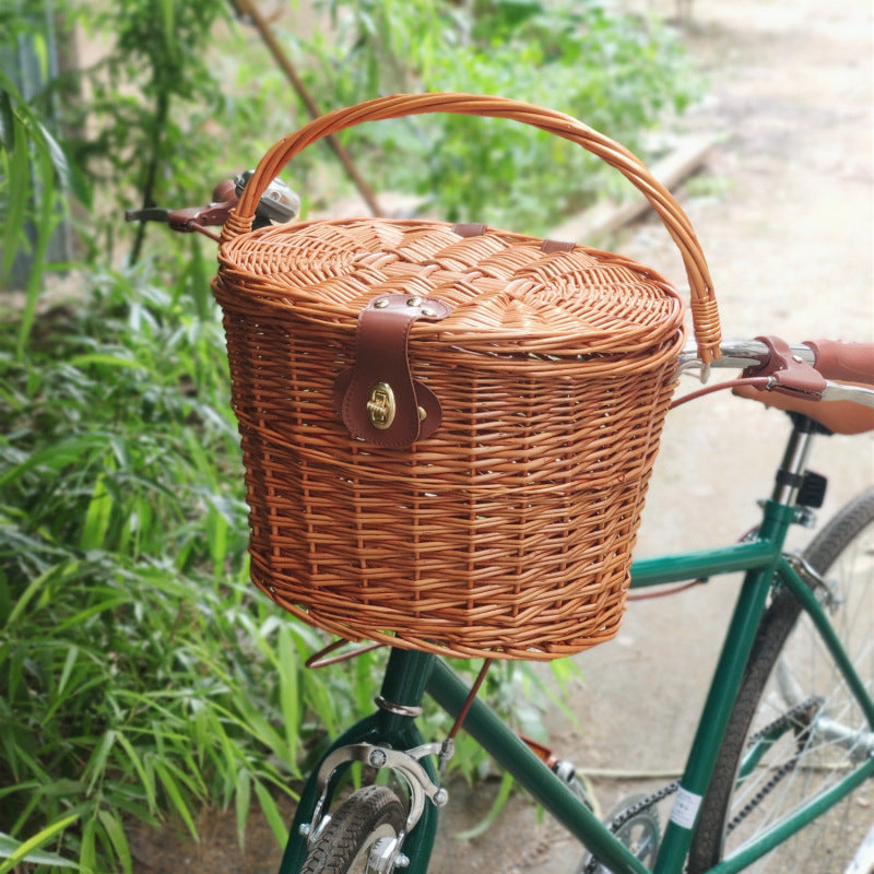 woven rattan bicycle front basket with quick-release mounting system Stornfield