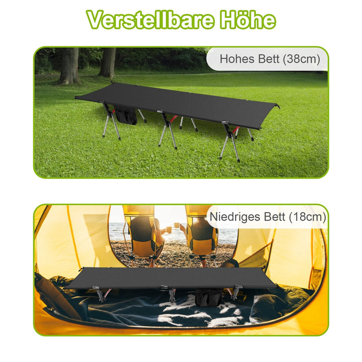 Folding Bed Black Camping Bed Height Adjustable | Stornfield