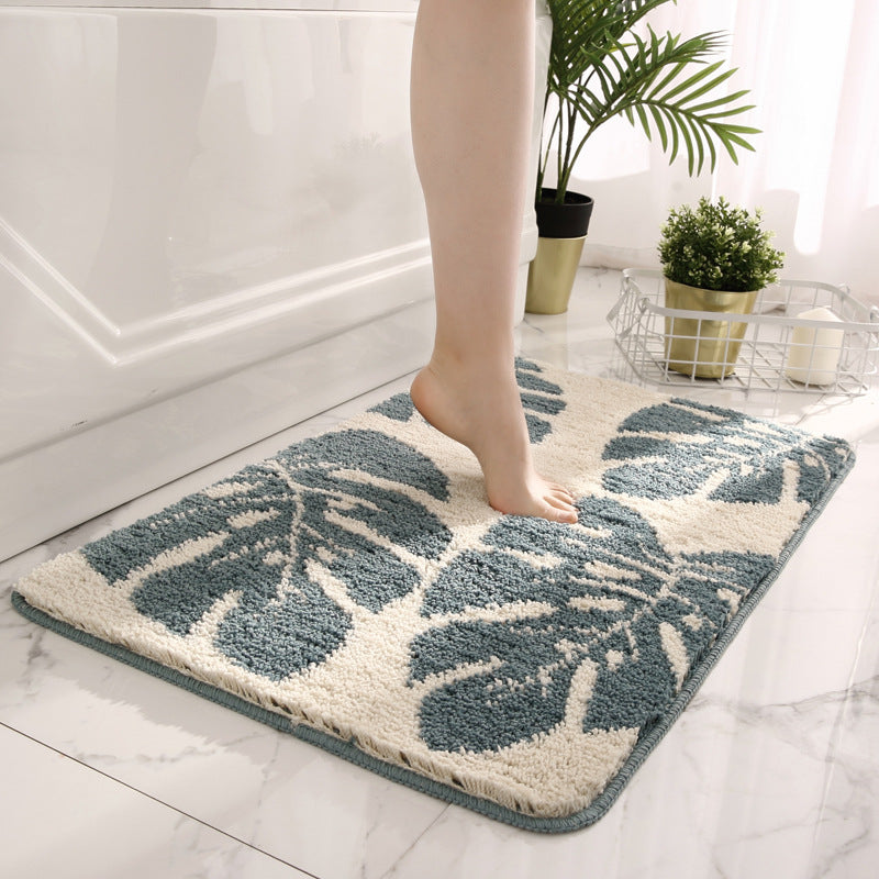 Plush Leaf Design Bath Mat