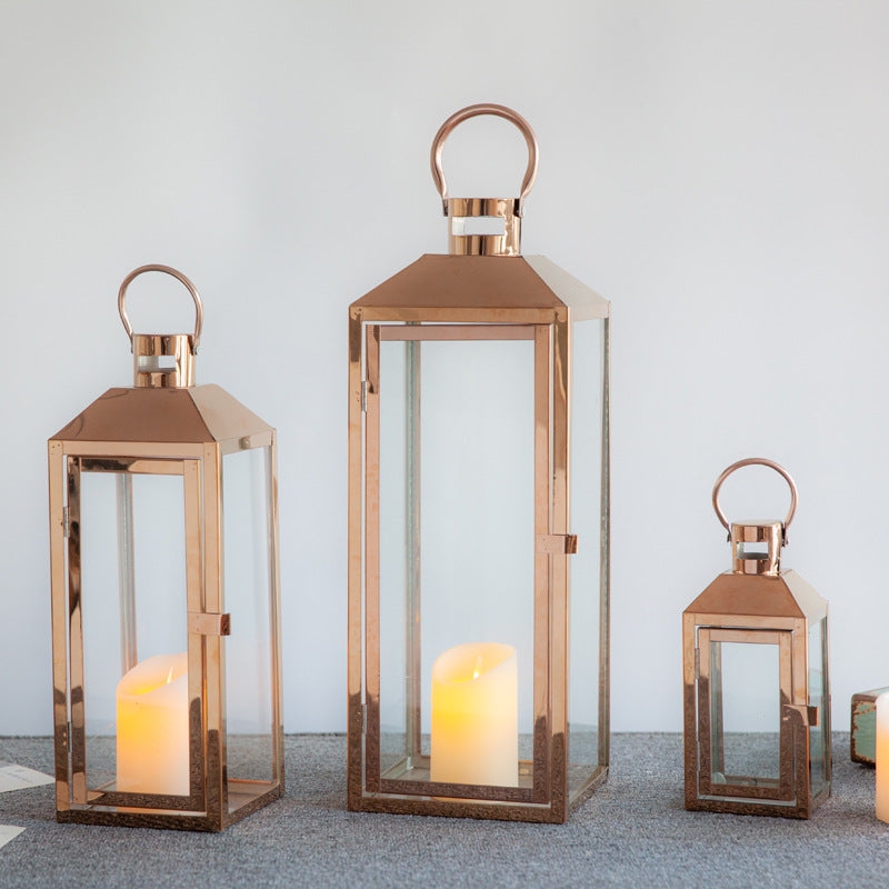 Decorative Gold-Trimmed Glass Lantern Trio with Hinged Door and Carry Ring Stornfield