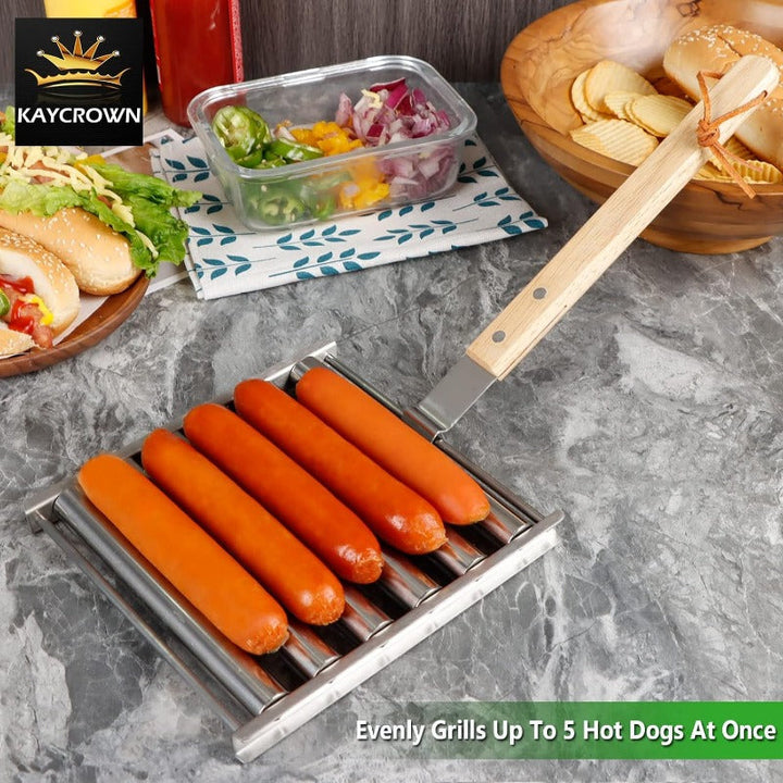 Stornfield Rotating Hot Dog Grill Rack with Detachable Wooden Handle