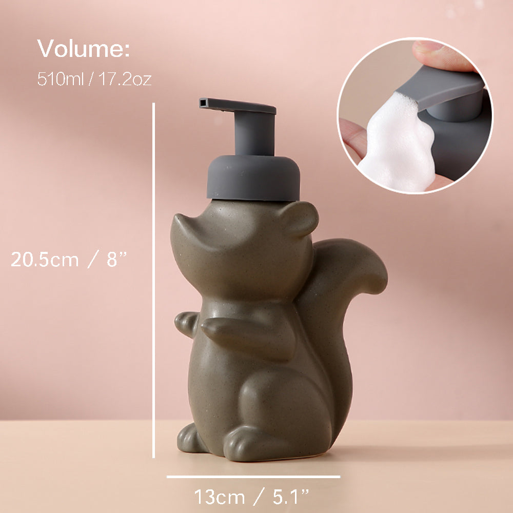 Stornfield | Ceramic Soap Dispenser, Squirrel Foaming Pump Bottle for Bathroom, Animal Design, Reusable Refillable Lotion Pump for Bathroom Kitchen, 510ml/17.2oz