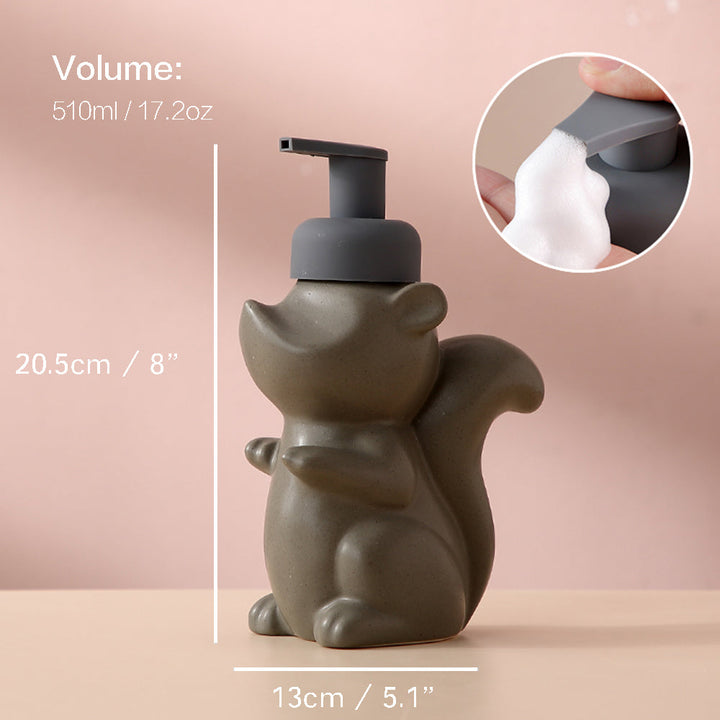 Stornfield | Ceramic Soap Dispenser, Squirrel Foaming Pump Bottle for Bathroom, Animal Design, Reusable Refillable Lotion Pump for Bathroom Kitchen, 510ml/17.2oz