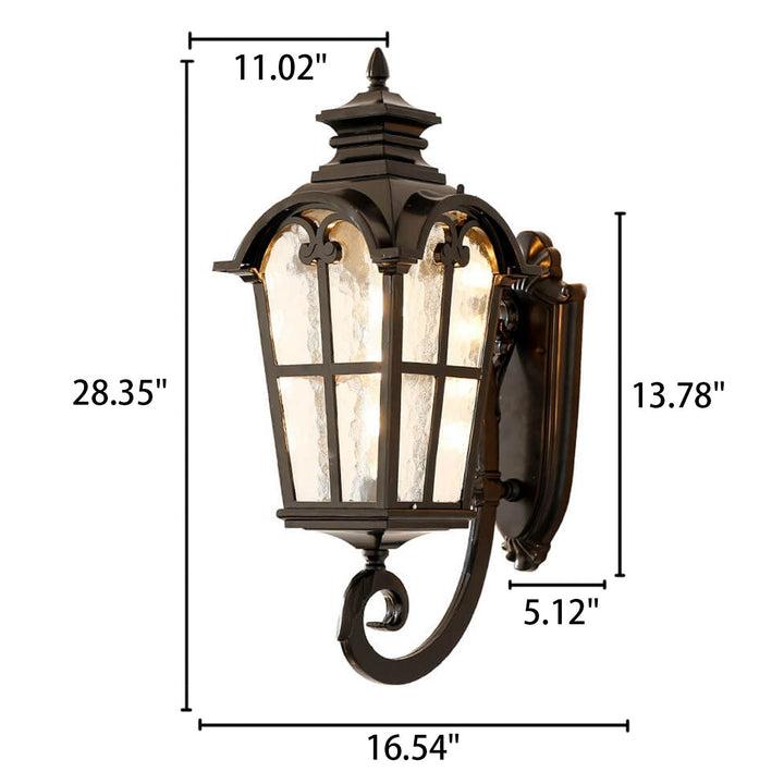 European Retro Glass Aluminum Lantern Outdoor Waterproof 1-Light Wall Sconce Lamp | Stornfield