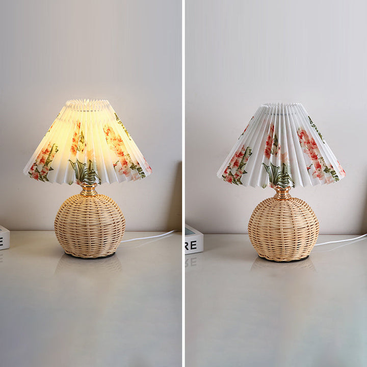 Stornfield | RattaLume Nordic LED Table Lamp | Woven Rattan and Foldable Fabric Lampshade | Ambient Light | Bedroom Decor
