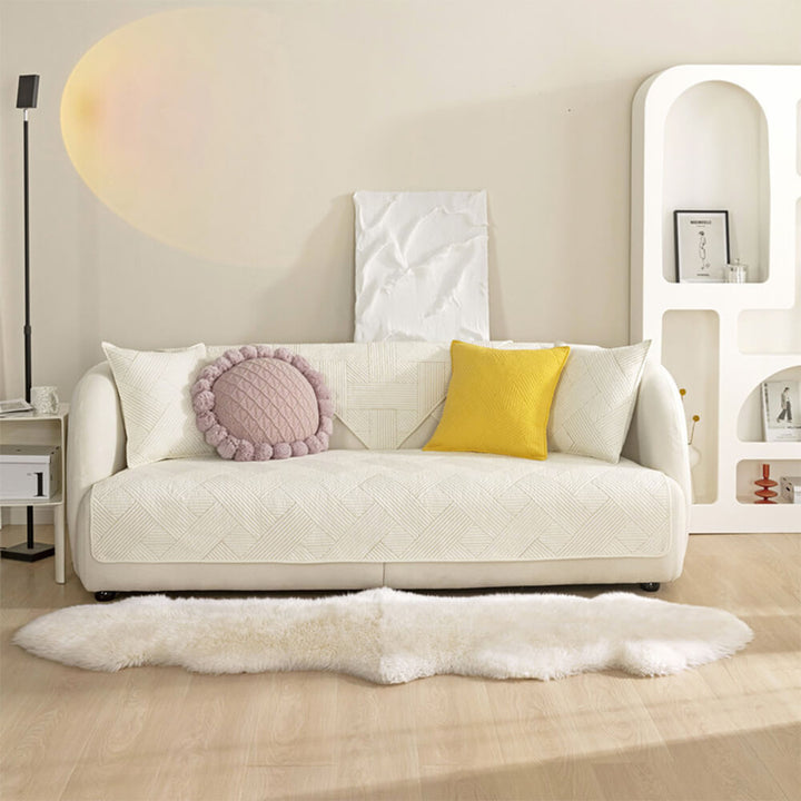 Minimalist All-Season Solid Cotton Geometric Couch Cover | Stornfield