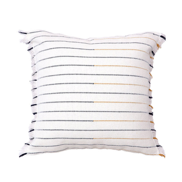 Square woven cushion cover with fine stripes and fringe border Stornfield