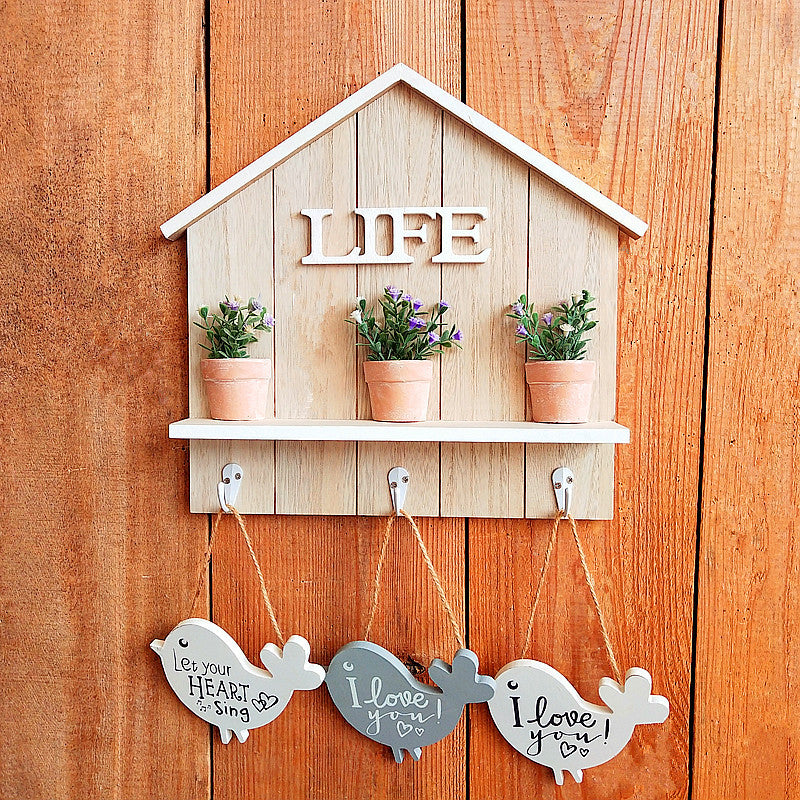 Decorative Wall-Mounted Organizer with Planter and Heart Signs
