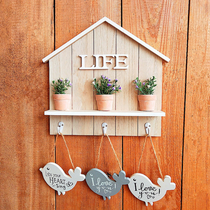 Decorative Wall-Mounted Organizer with Planter and Heart Signs