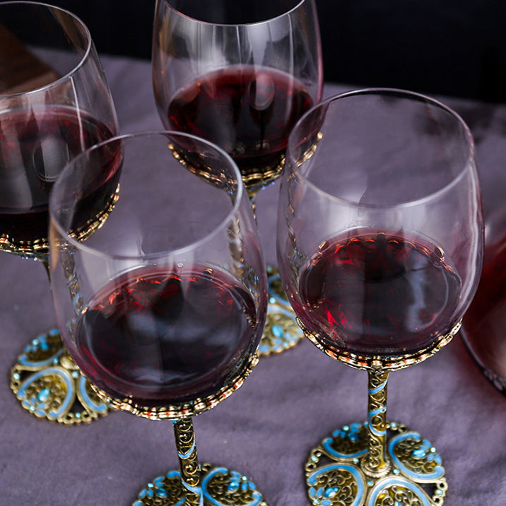 Turquoise Vine Crystal Wine Glasses with Decanter Suitcase Set | Stornfield