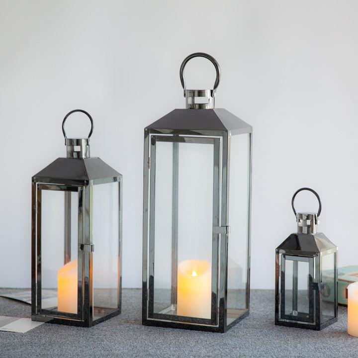 Decorative Gold-Trimmed Glass Lantern Trio with Hinged Door and Carry Ring Stornfield
