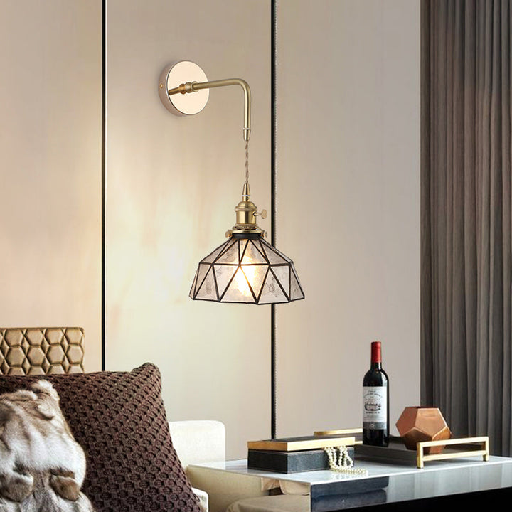 Shaded Glass Wall Light Fixture Vintage Single-Bulb Bedside Wall Mounted Lamp in Gold | Stornfield