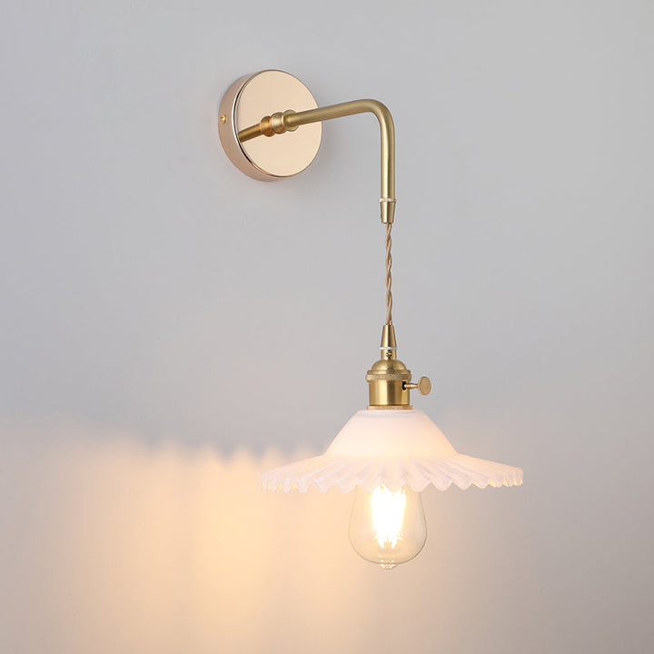 Shaded Glass Wall Light Fixture Vintage Single-Bulb Bedside Wall Mounted Lamp in Gold | Stornfield