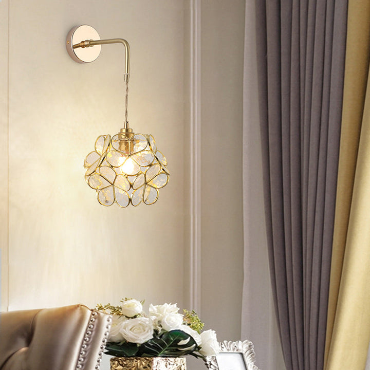Shaded Glass Wall Light Fixture Vintage Single-Bulb Bedside Wall Mounted Lamp in Gold | Stornfield